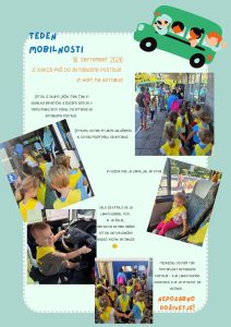 Teden Mobilnosti plakat 16. septembra 2026 Otroci so šli iz enote kekec peš do avtobusne postaje, katero so si potem ogledali. Tudi so poskušali iti za volan avtobusa.
