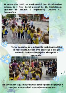 Plakat z grafikami in slikami iz Bevkovega trga v Novi Gorici, na mednarodni dan Alzheierjeve bolezni